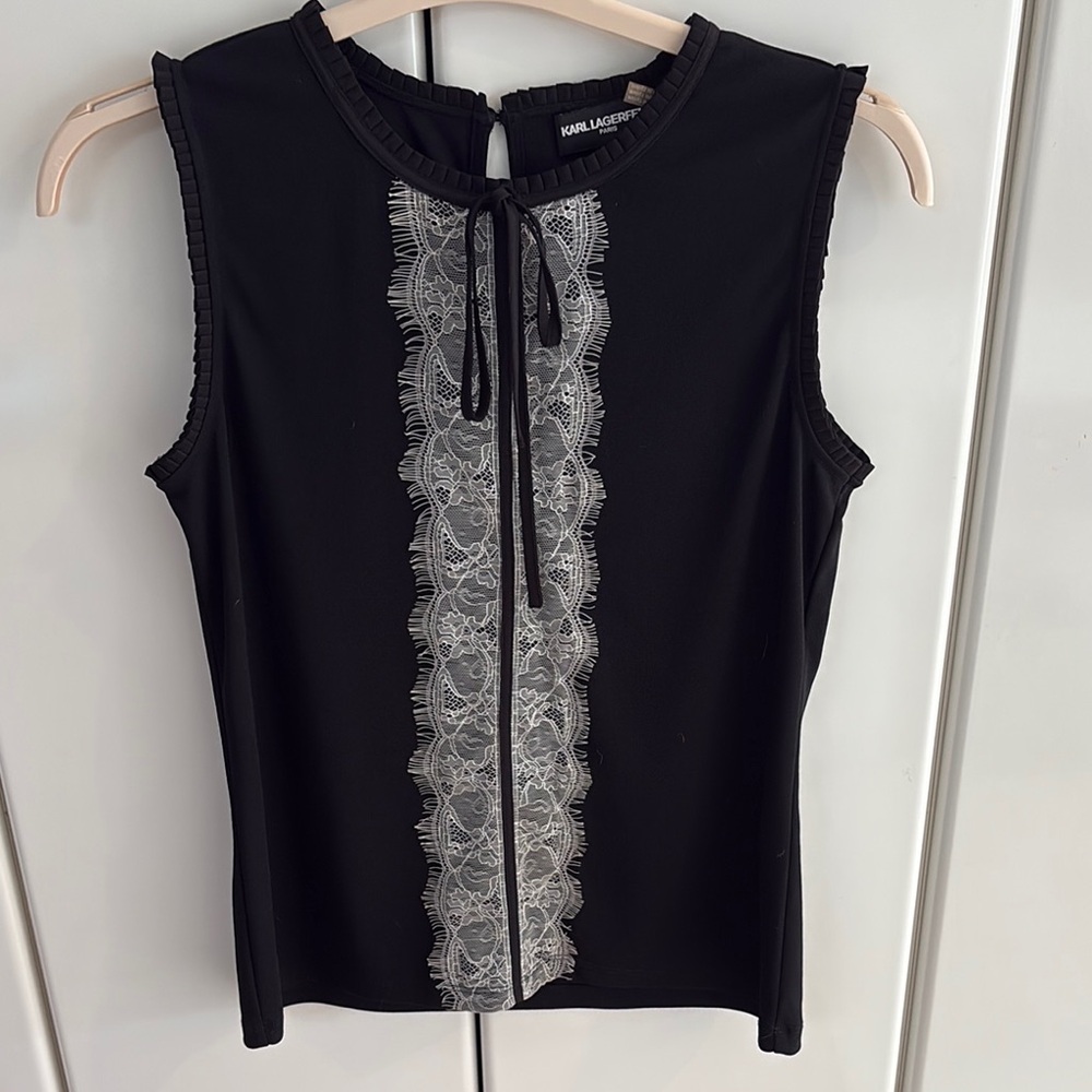 Karl Lagerfeld Black Lace Trim Top